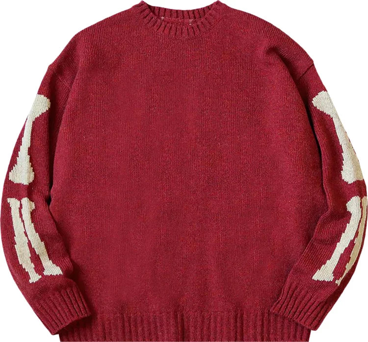 Kapital 5G Wool Bone Crew Sweater in Red, Orange EK-1537