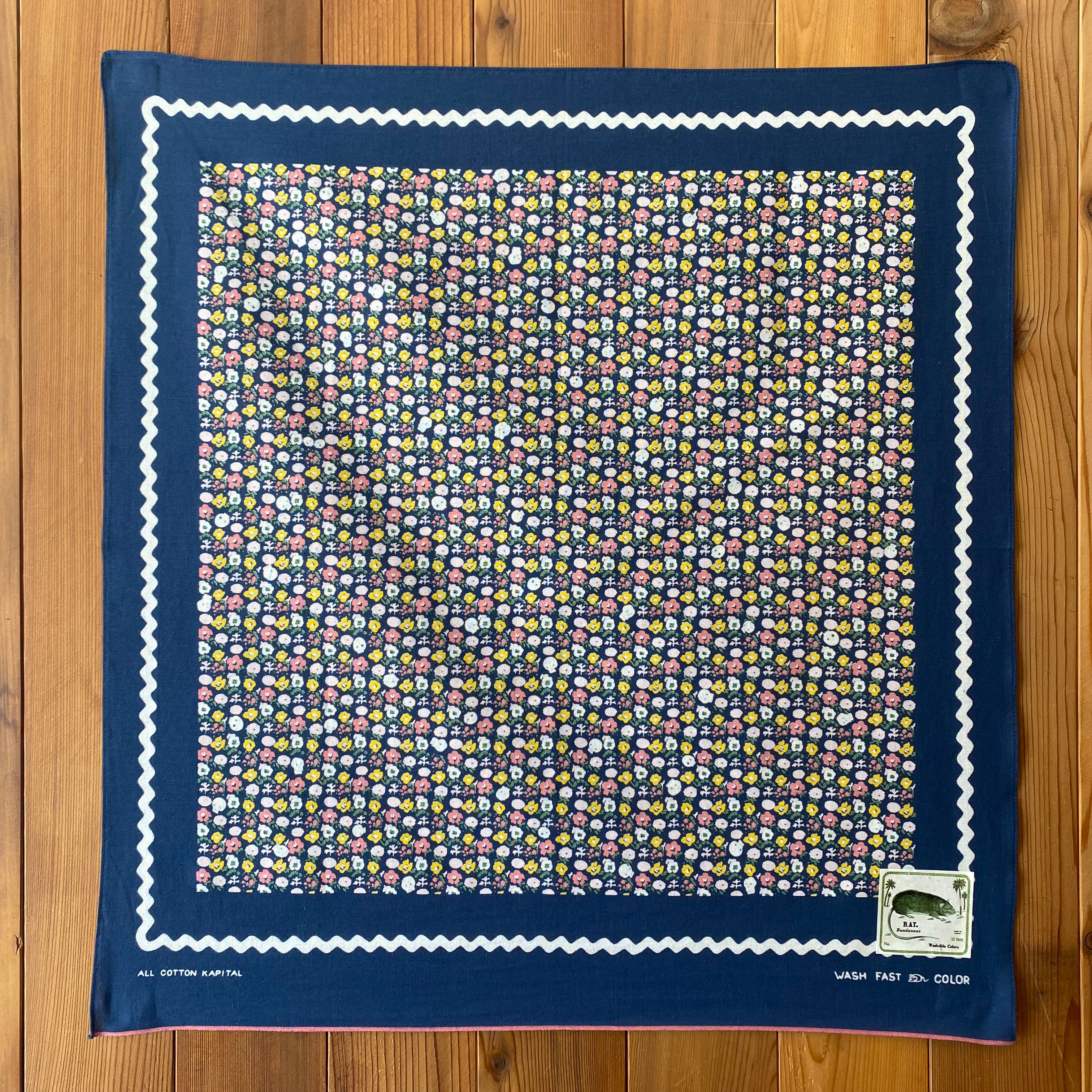 Kapital Fastcolor Selvedge Skull & Flower Bandana Navy