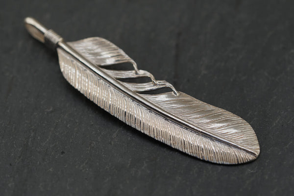 Large Silver Feather Pendant (w/ silver coil) - Cotton Sheep  Japanese silver jewelry Goro Takahashi inspired jewelry Native American Japanese Jewelry Gold and Silver Japanese Jewelry Goros Jewelry Masato San Jewelry Masato San Jewelry Artist