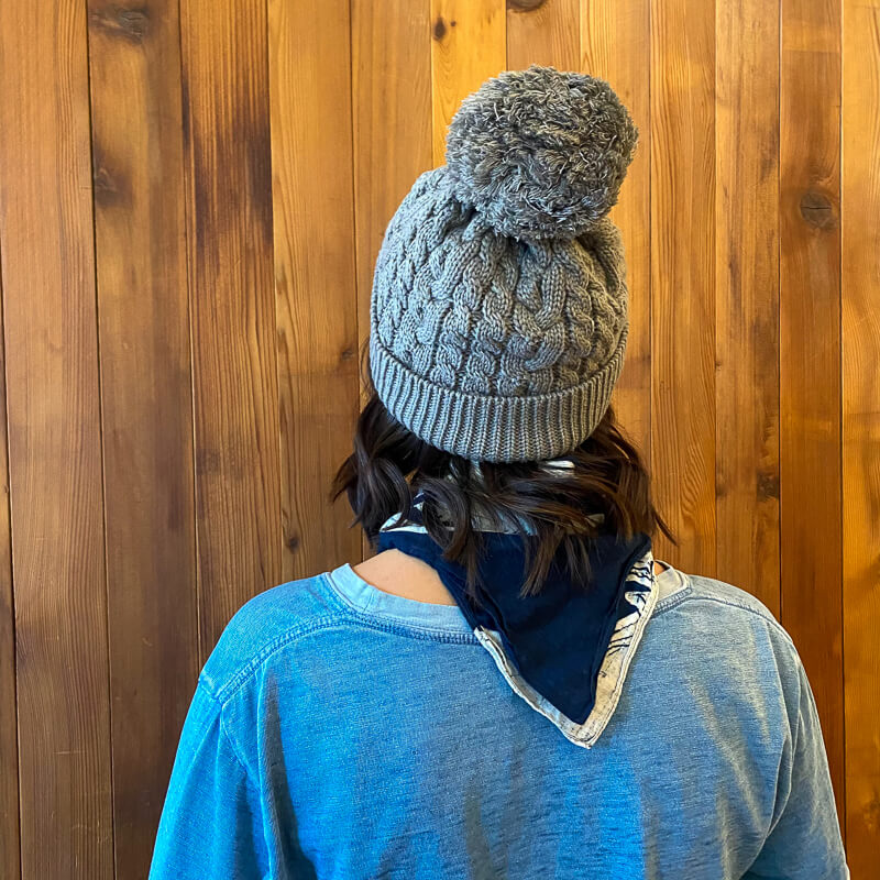Cable Knit Beanie w/ Pompom - Cotton Sheep