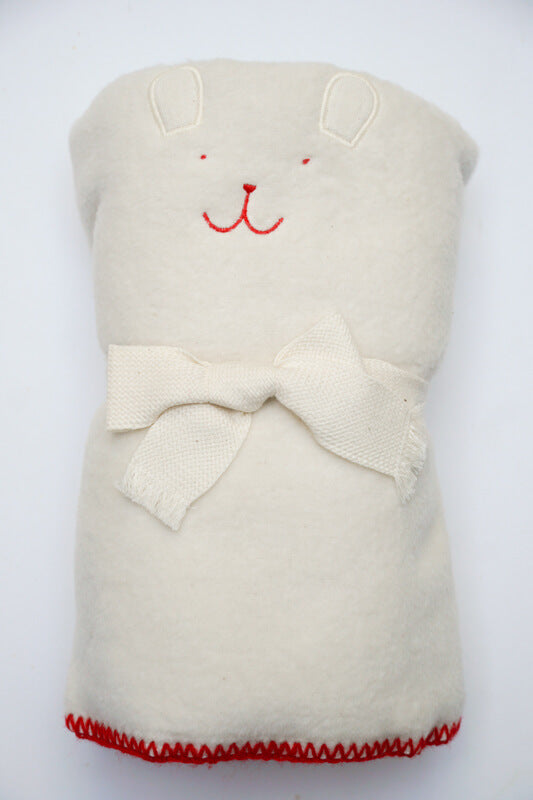 Japanese baby blanket organic cotton baby blanket A cozy, soft and fuzzy cotton blanket with the choice of a small bear face or rabbit face~ Available in brown bear or white rabbit 100% Organic cotton 30.7in x 30.7in Made in Japan