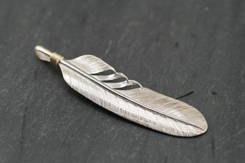 Large Silver Feather Pendant (w/ gold coil) - Cotton Sheep Japanese Native American style jewelry - Cotton Sheep Japanese silver jewelry Goro Takahashi inspired jewelry Native American Japanese Jewelry Gold and Silver Japanese Jewelry Goros Jewelry Masato San Jewelry Masato San Jewelry Artist