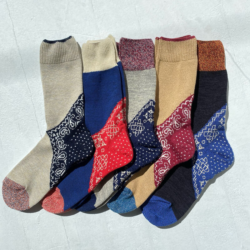 Kapital Paisley Heel Socks - Cotton Sheep Unisex stretch cotton blend socks with paisley design on heel. One size.